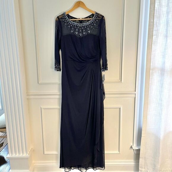 Alex Evenings Beaded Sweetheart Neck Long Sleeve Illusion Neckline Dress 12, NWT - Picture 6 of 15